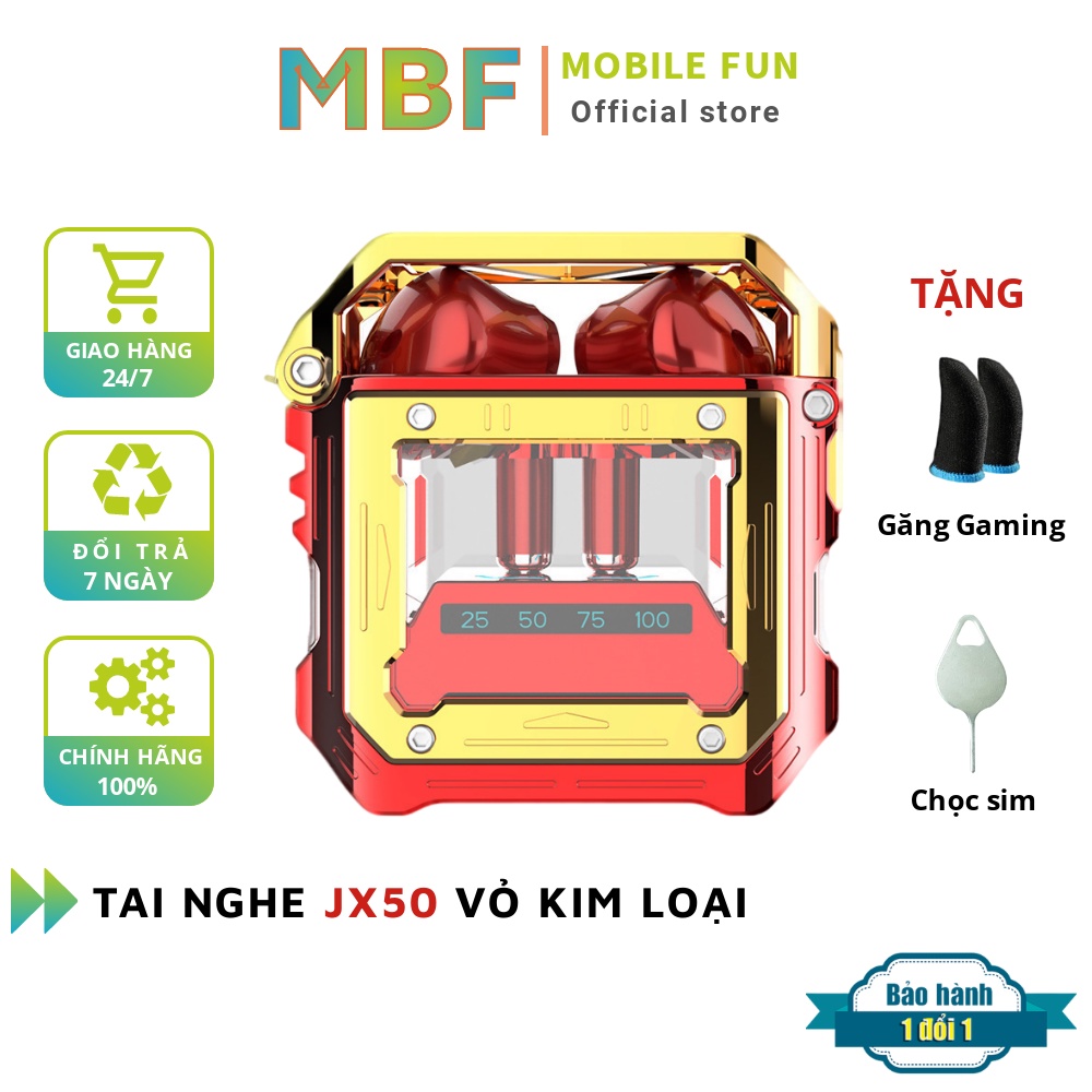 Tai nghe JX50 Iron Man có chế độ Gaming, Tai nghe thể thao TWS nhét tai kết nối bluetooth độ trễ thấp chơi game