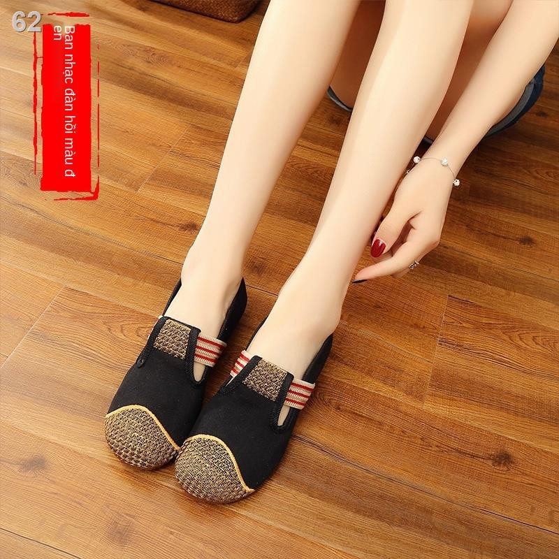 giày thêu phụ nữ Bắc Kinh vải phong cách dân tộc dép mùa hè Nêm gót Hanfu bệt cổ đơnT