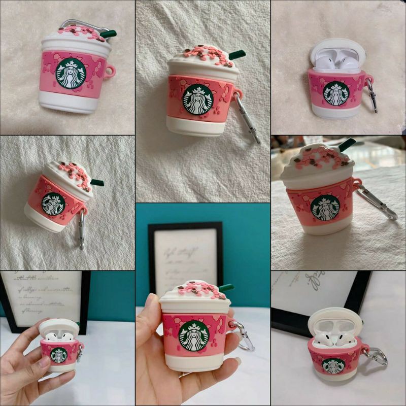 (Order 10 ngày) Case bảo vệ Airpods Pro/1/2 cốc cà phê starbucks frappuccino sakura mẫu 2 kèm móc khóa