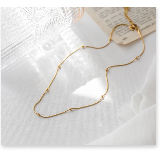 Dây chuyền titan bi dây mì (màu vàng) -TT4739 KHÔNG BAY MÀU - BẢO HÀNH 12 THÁNG