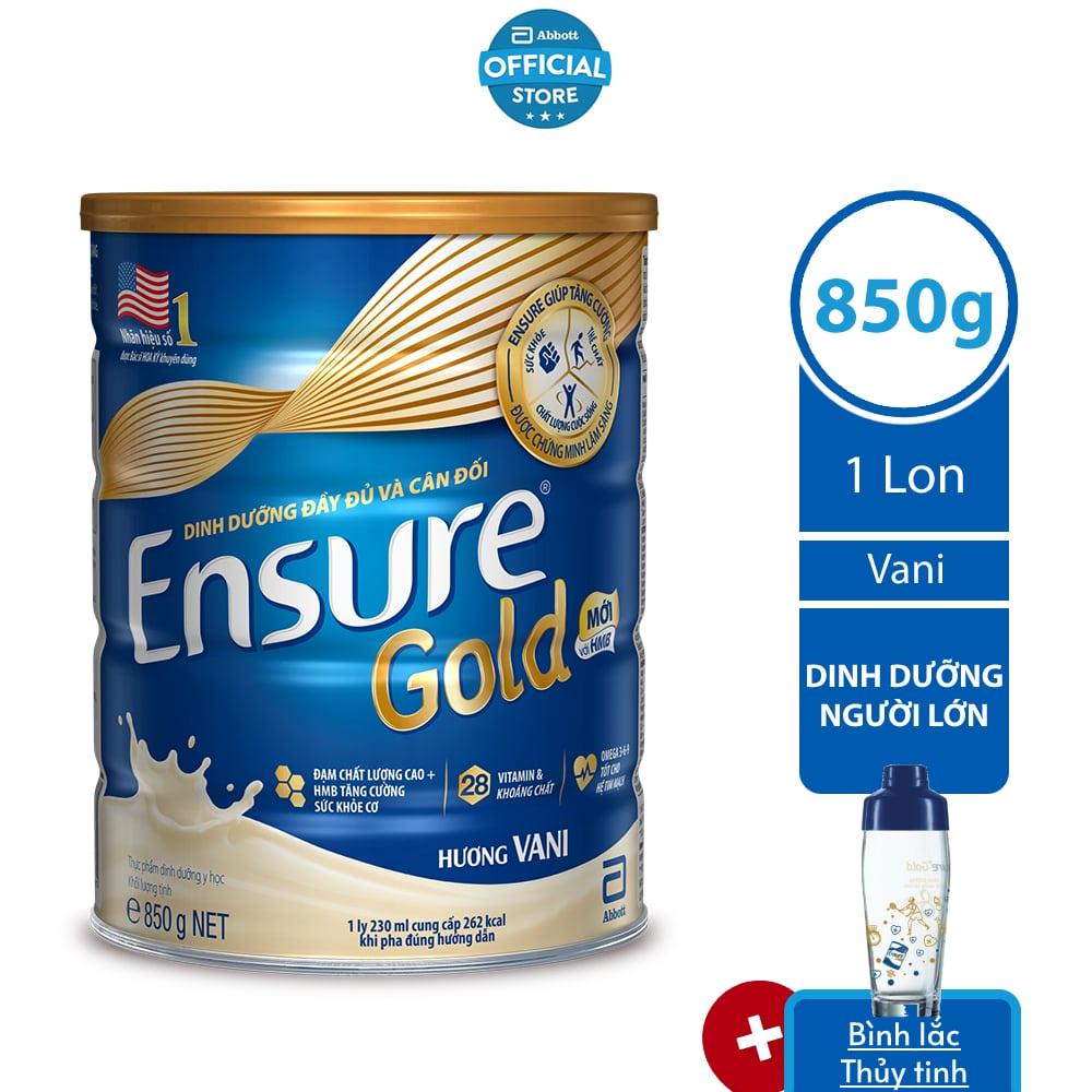 [Tặng Bình lắc Thủy tinh] Sữa bột Ensure Gold Vani 850G/lon