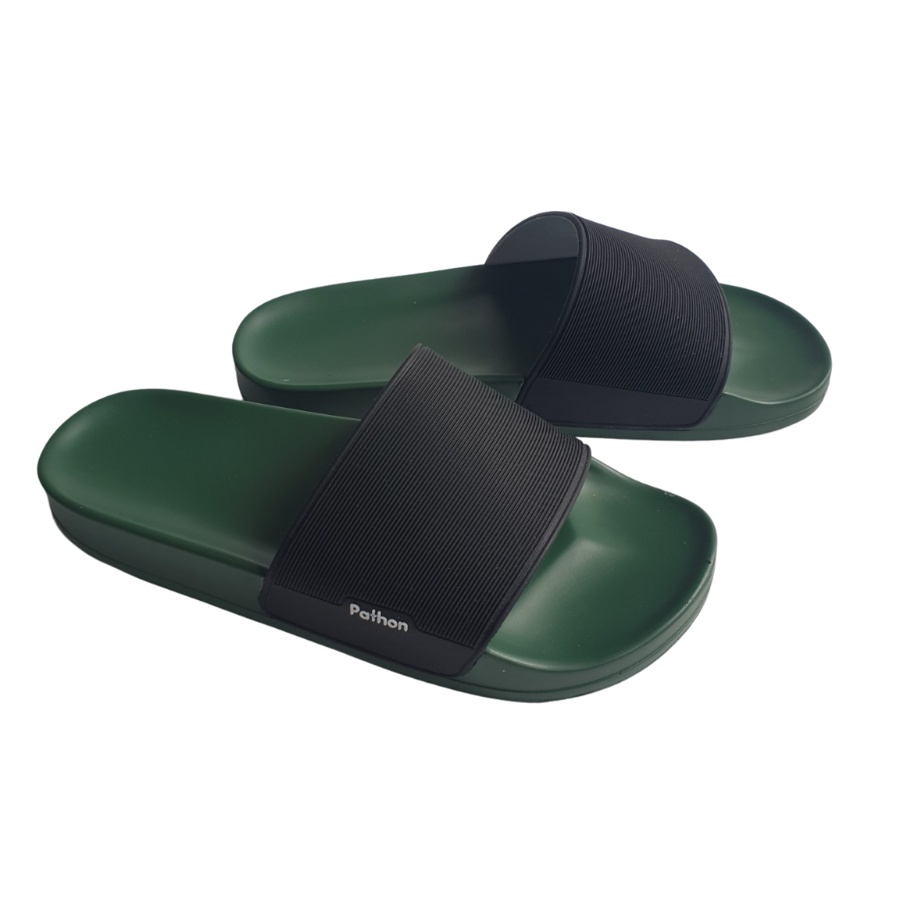 Dép nam nữ quai ngang slipper Pathon quai PVC và đế PU xanh quai đen Mẫu SD63