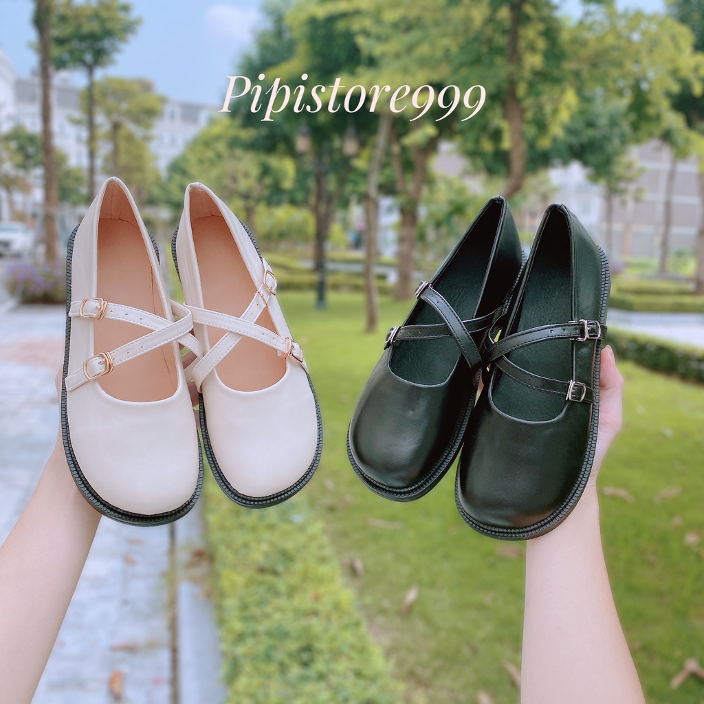 Lùi 1 sz Giày búp bê quai chéo đế 2,5cm style lolita Nhật Bản G001