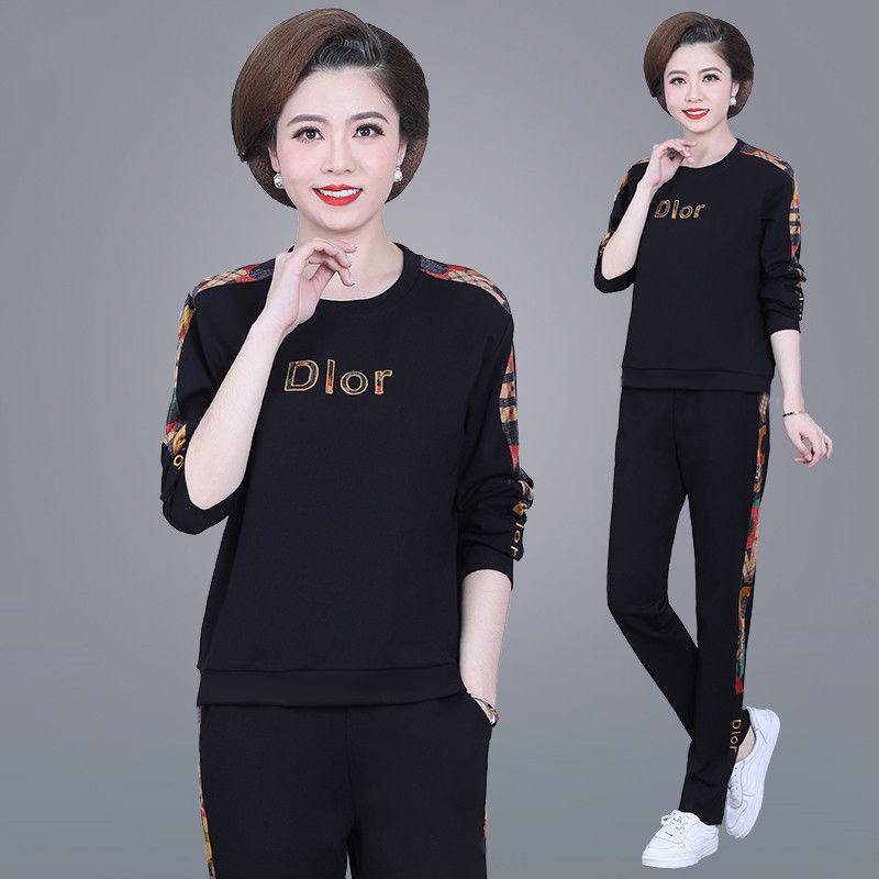 LH✾▫✥Quần áo trung niênÁo nỉ thể thao mùa xuân và thu cho mẹ, bộ đồ phụ nữ 40 tuổi, 50 hai mảnh rộng rãi