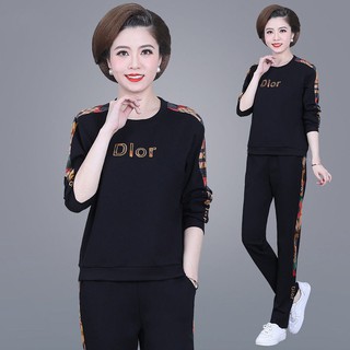 LH✾▫✥Quần áo trung niênÁo nỉ thể thao mùa xuân và thu cho mẹ, bộ đồ phụ nữ 40 tuổi, 50 hai mảnh rộng rãi