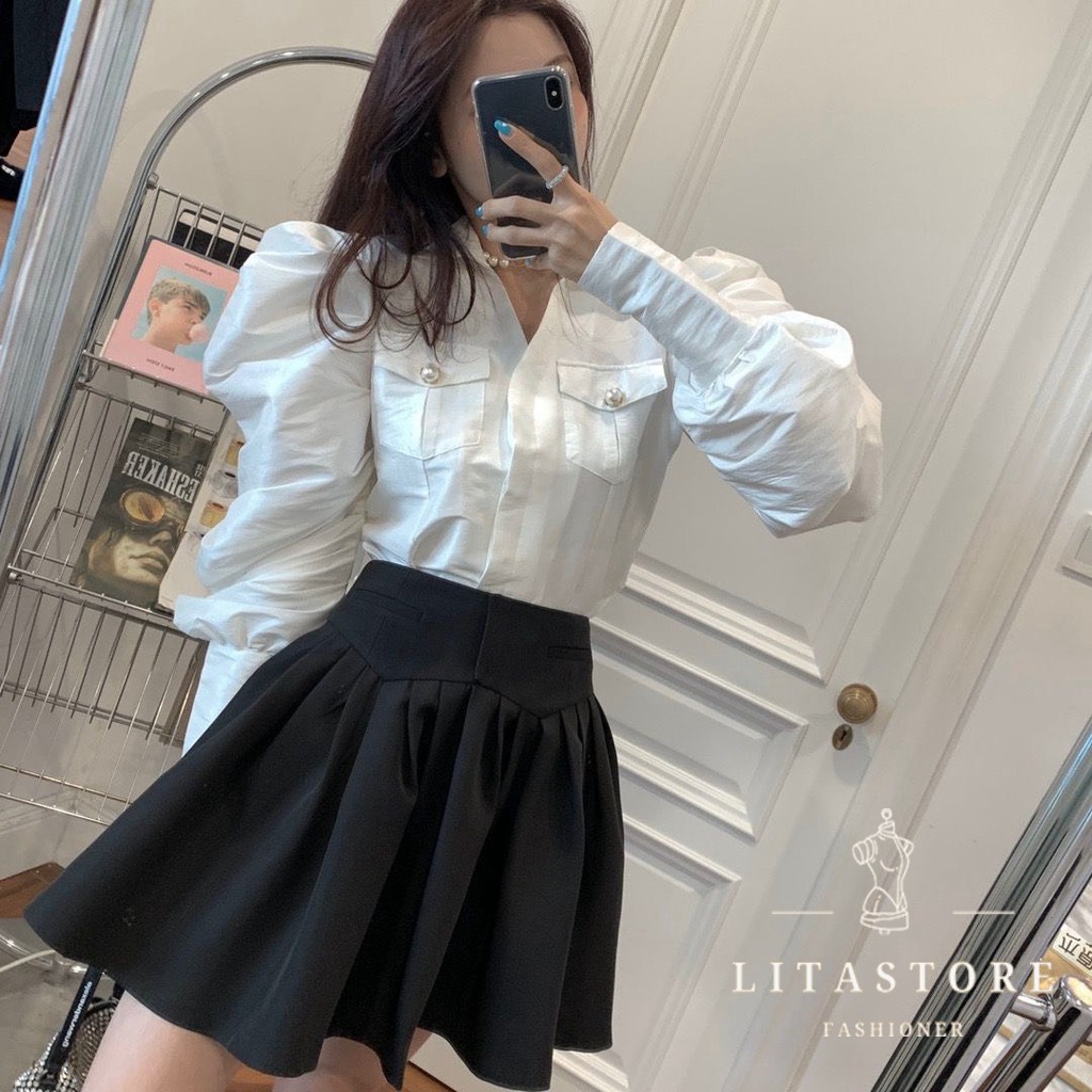 Chân váy lưng cao xếp ly phong cách hàn quốc -  LITASTORE