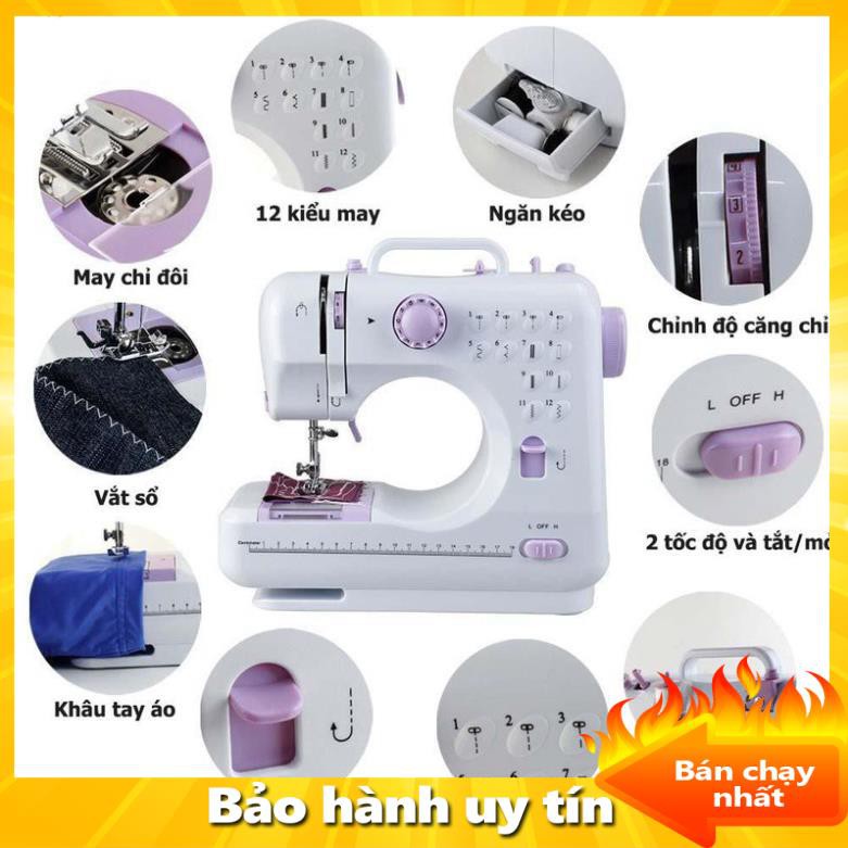 [ Xả kho tết] Máy may mini gia đình 12 kiểu may FHM 505A, Máy May Đa Năng Có Vắt Sổ Máy May Mini, Máy Vắt Sổ Mini