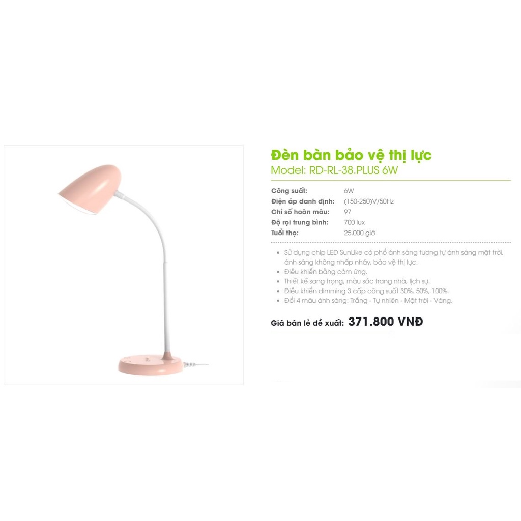 Đèn bàn LED Rạng Đông bảo vệ thị lực RD-RL-38.Plus 6W