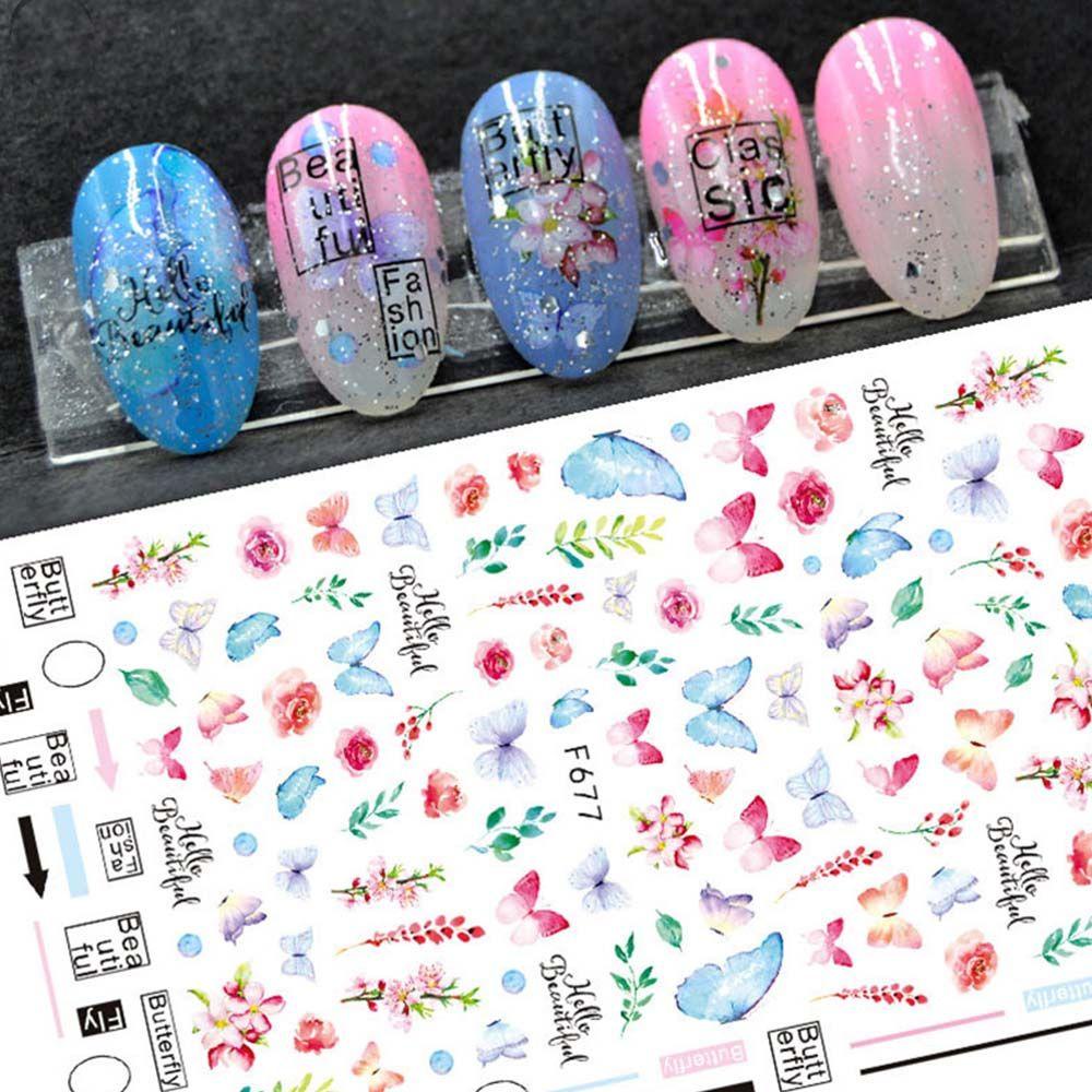 Miếng Dán Trang Trí Móng Tay Hình Hoa &amp; Bướm Dễ Thương