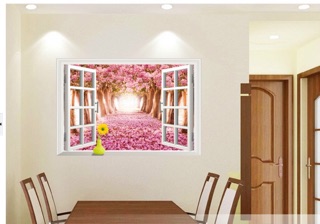 Decal cửa sổ hoa anh đào hồng