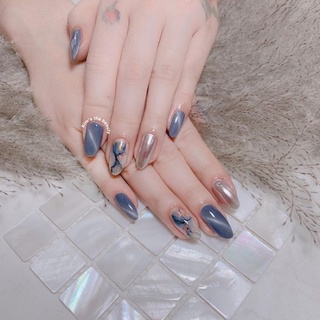 Mẫu nailbox móng up tone xanh vân đá đơn giản sang trọng