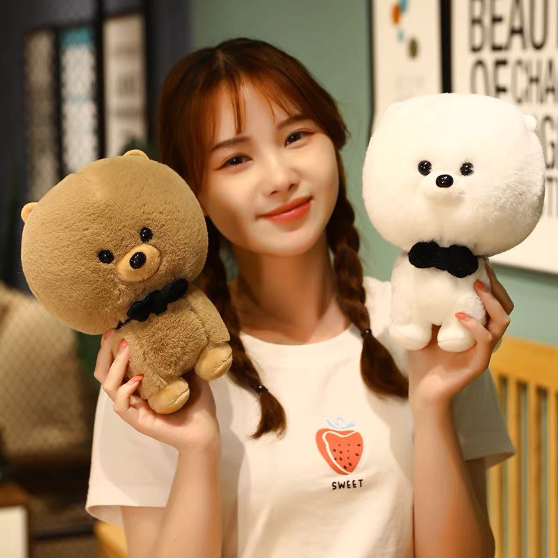 Gối Ôm Gấu Bông Chó Ngồi Đeo Nơ- Chó bông qùa tặng sinh nhật cho bé