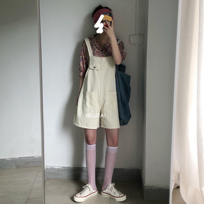 Yếm Quần Short Kaki Be Nữ Có Túi Ngực Fullsize Siêu Nữ Tính Ulzzang YQ07 | BigBuy360 - bigbuy360.vn