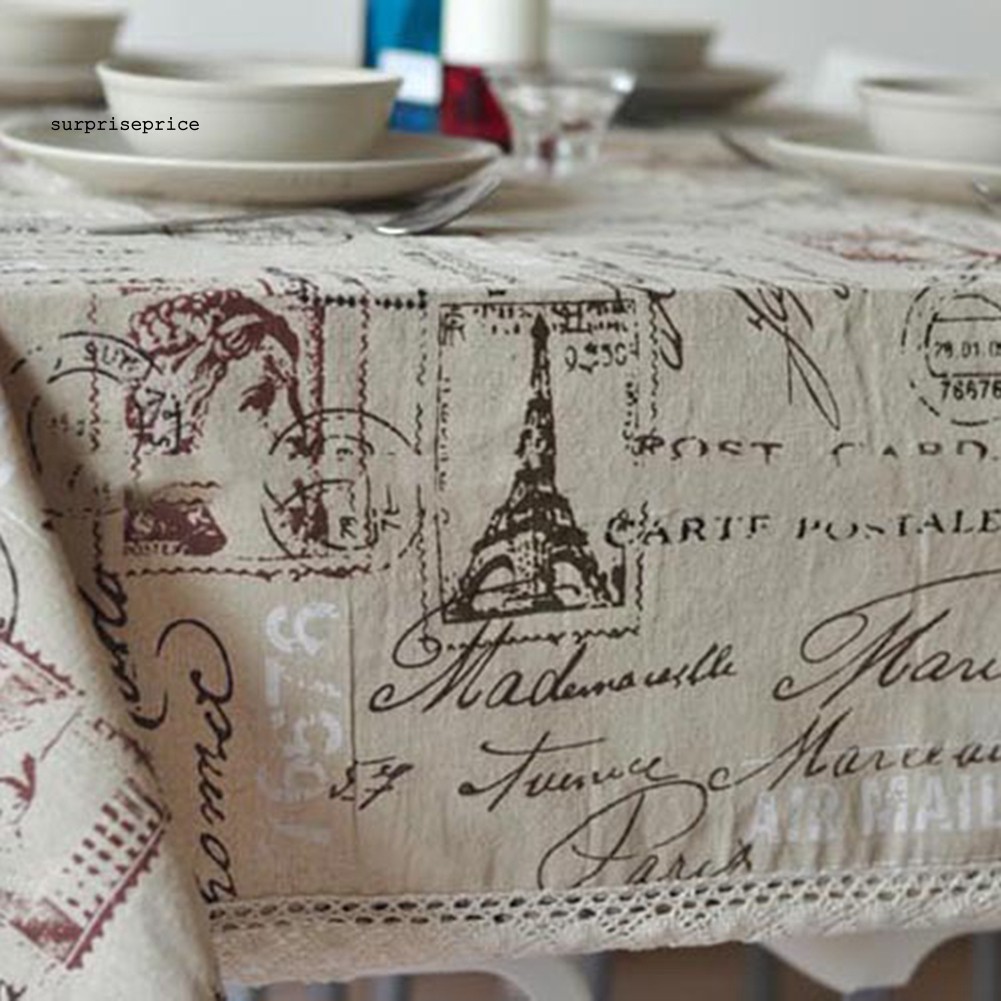 Khăn trải bàn in hình tháp Eiffel phong cách vintage