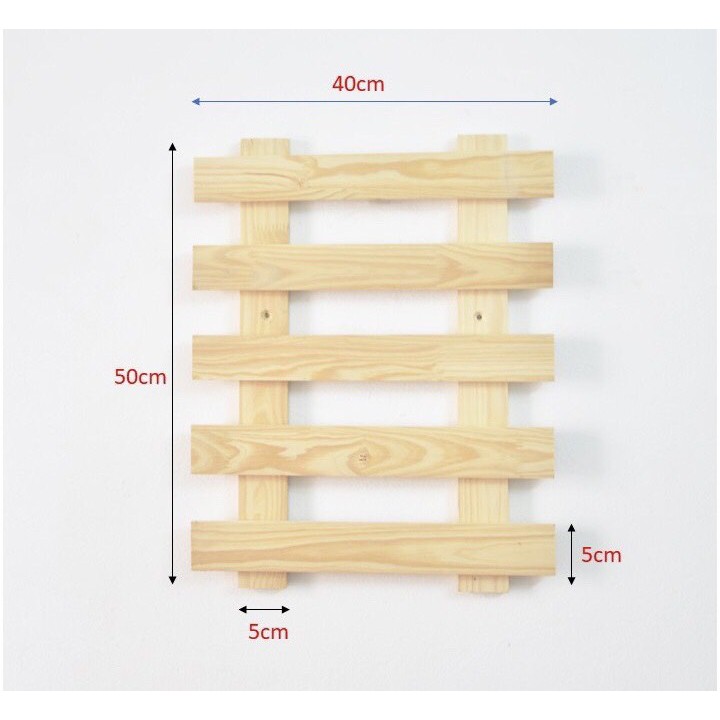 Kệ gỗ ban công -Giá  gỗ  treo  tường  trang  trí  ban  công gồm  1 hàng  rào  dài  2mx40cm+8 thanh  ngang
