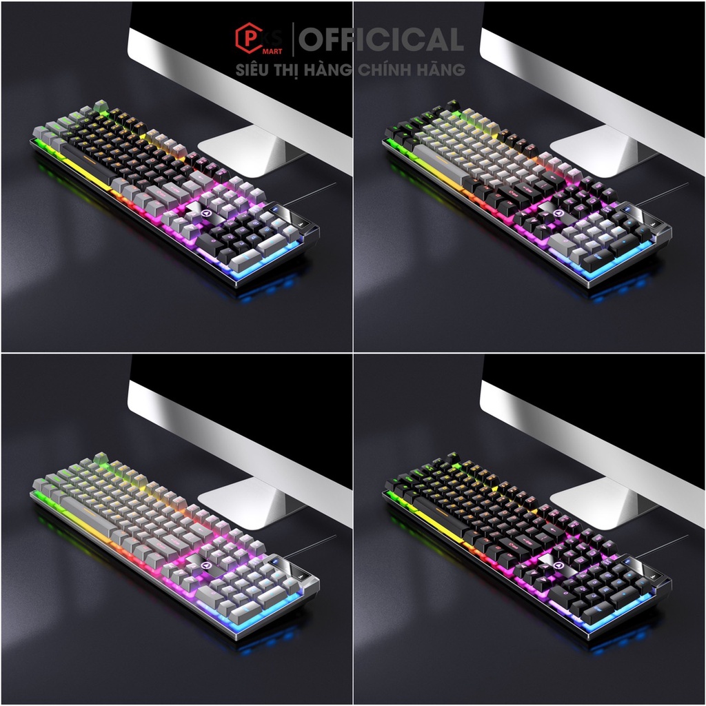 Bàn Phím Chuột Gaming Có Dây Giả Cơ YINOIAO K500 Và G15 LED Xuyên Chữ Cao Cấp Mix Màu Trắng Xanh Đen Nhám Hồng Tím