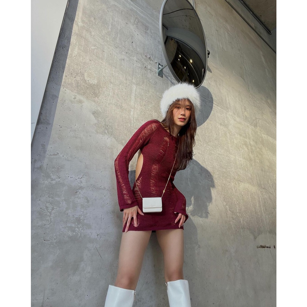 Đầm Dự Tiệc Tay Dài Cổ Tròn Thiết Kế Xẻ Tà Thời Trang Cho Nữ