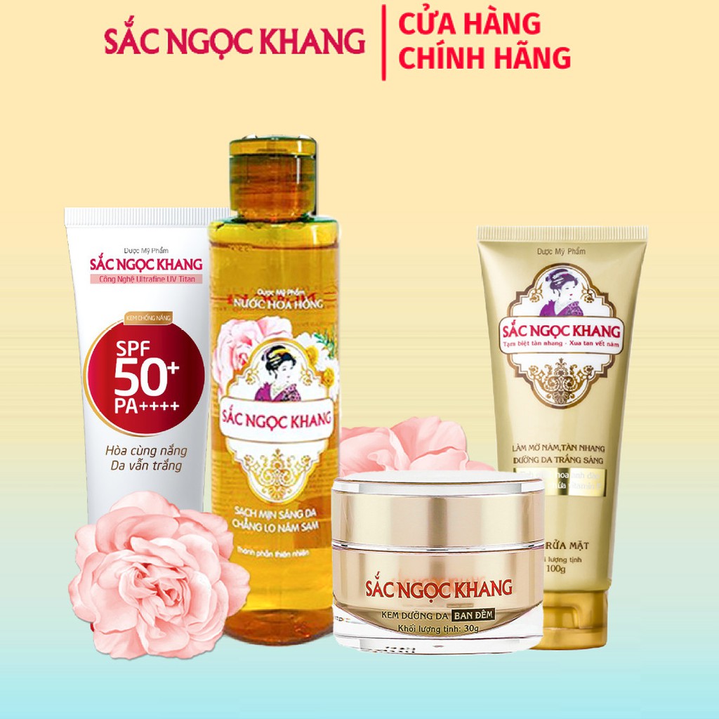 Combo dưỡng sâu &amp; bảo vệ da Sắc Ngọc Khang 4 món [ Kem 30g + Kem chống nắng + Nước hoa hồng + Sữa rửa mặt 100g]