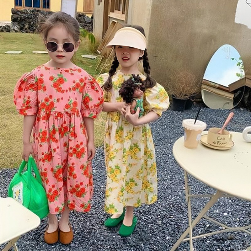 Đầm Công Chúa Tay Ngắn Cổ Tròn In Họa Tiết Hoa Thời Trang Mùa Hè Cho Bé Gái Se7en