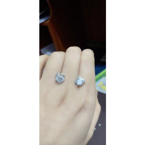 Khuyên tai nụ hoa lá ôm đá bạc thật NGỌC MẬU