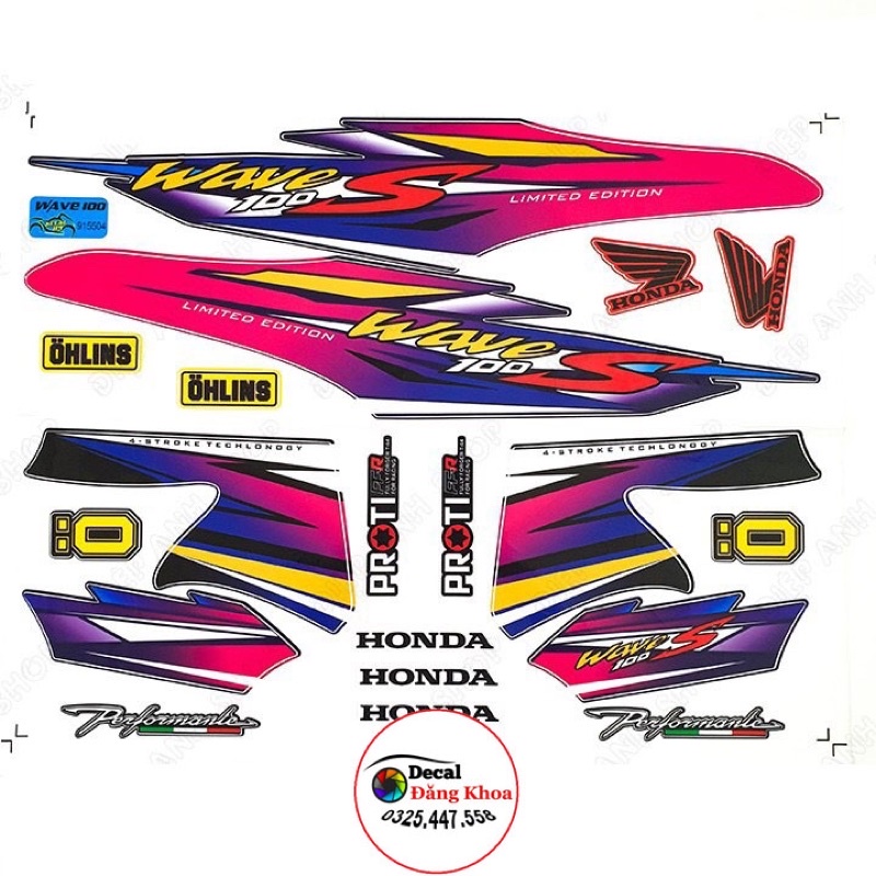 Tem WAVE S (50-100cc)đời 2006-2016 màu hồng tím mới tem 3 lớp chống phai màu
