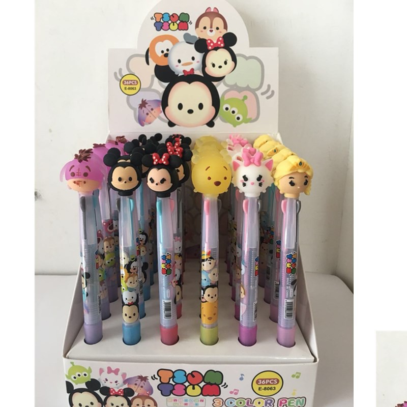 Bút bi bấm 3 màu ngòi 3D hoạt hình 20cm - Tsum Tsum