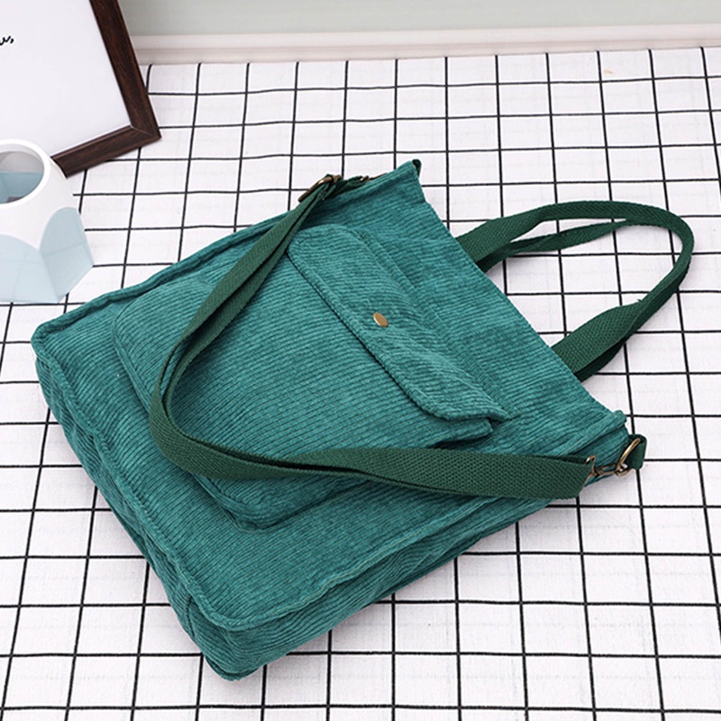 Túi Tote Đeo Vai / Xách Tay Bằng Vải Nhung Kẻ Tay Cầm Mềm Mại Trọng Lượng Nhẹ Phong Cách Cổ Điển Đơn Giản