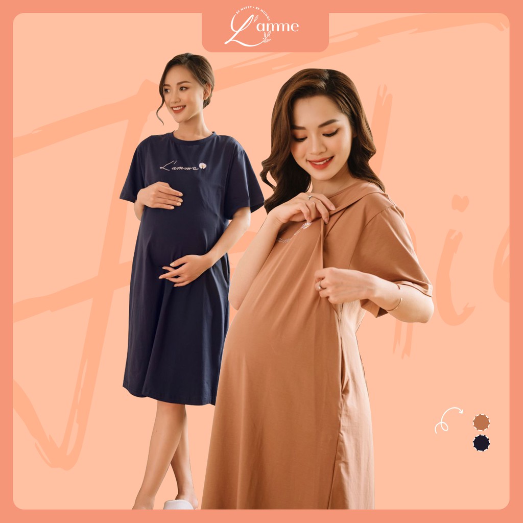 [Mã FATHANG5 giảm 10K đơn 50K] Váy bầu đẹp chất cotton VC01 thêu hoa cúc có chỗ cho em bé tuti thiết kế bởi LAMME