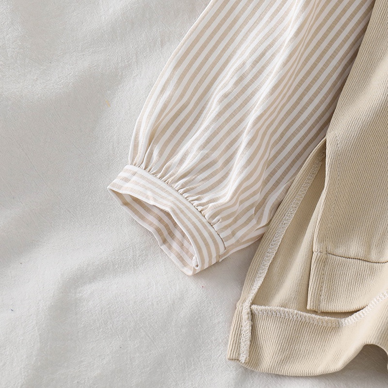 IELGYÁo sweater Tay Dài Dáng Rộng Giả Hai Lớp Phối Họa Tiết Kẻ Sọc Thời Trang Cho Nữ