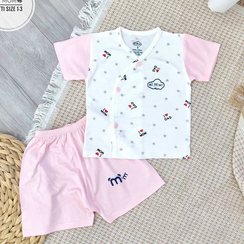 Bộ đồ sơ sinh cộc tay bé trai, bé gái chất petit mềm mát hãng HIMOM _ B35