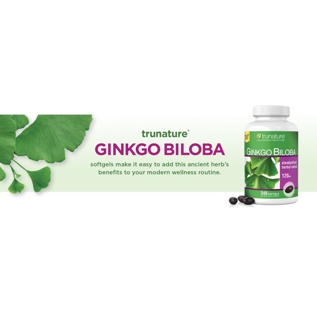 Ginkgo Biloba Trunature 120mg 340 viên của Mỹ, Viên uống Bổ não, Tuần hoàn não, Giảm rối loạn Tiền đình, Tăng trí nhớ