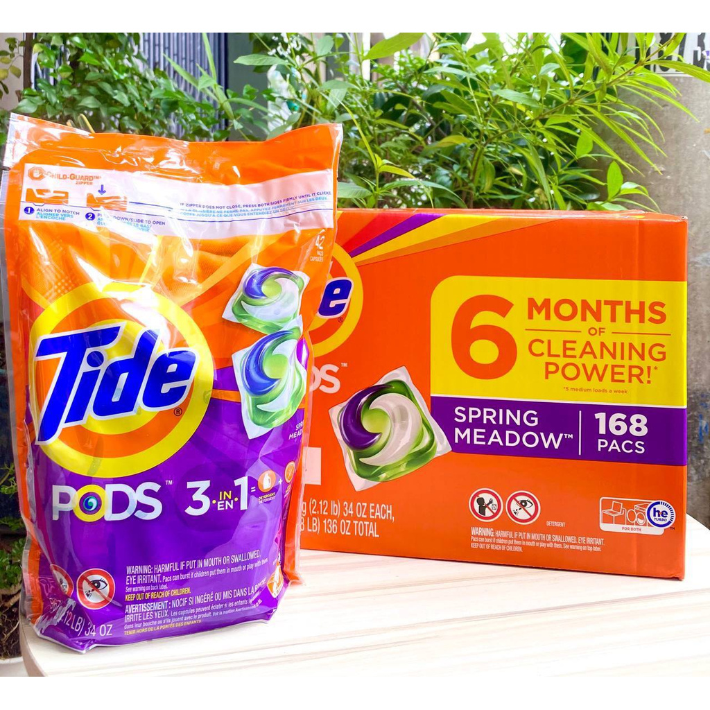 Viên giặt quần áo Tide Mỹ Pods 3 in 1 bịch 42 viên bỏ thẳng vào máy giặt rất sạch thơm tự tan trong nước rất tiện lợi