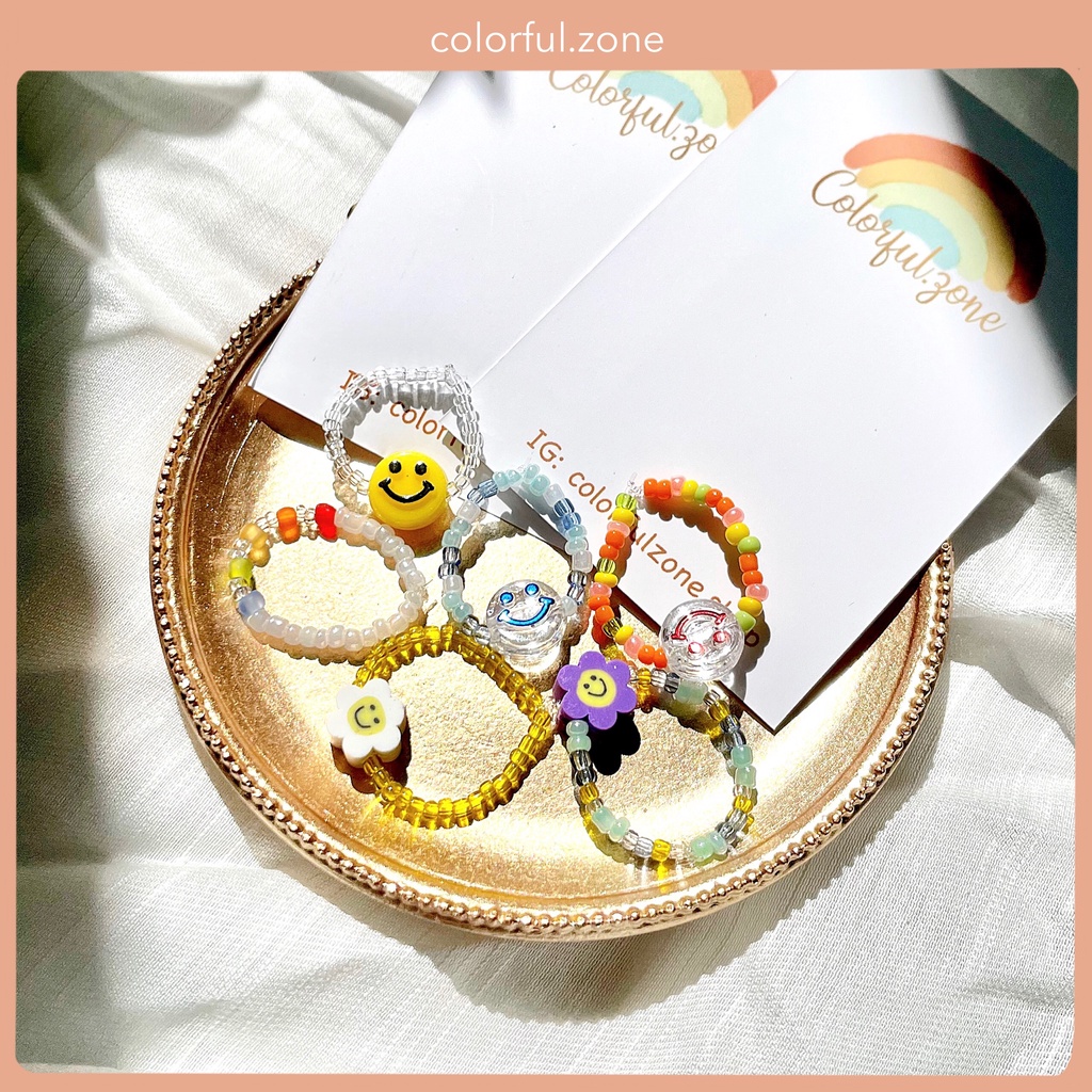 Nhẫn xỏ hạt cườm handmade nhiều màu dễ thương
