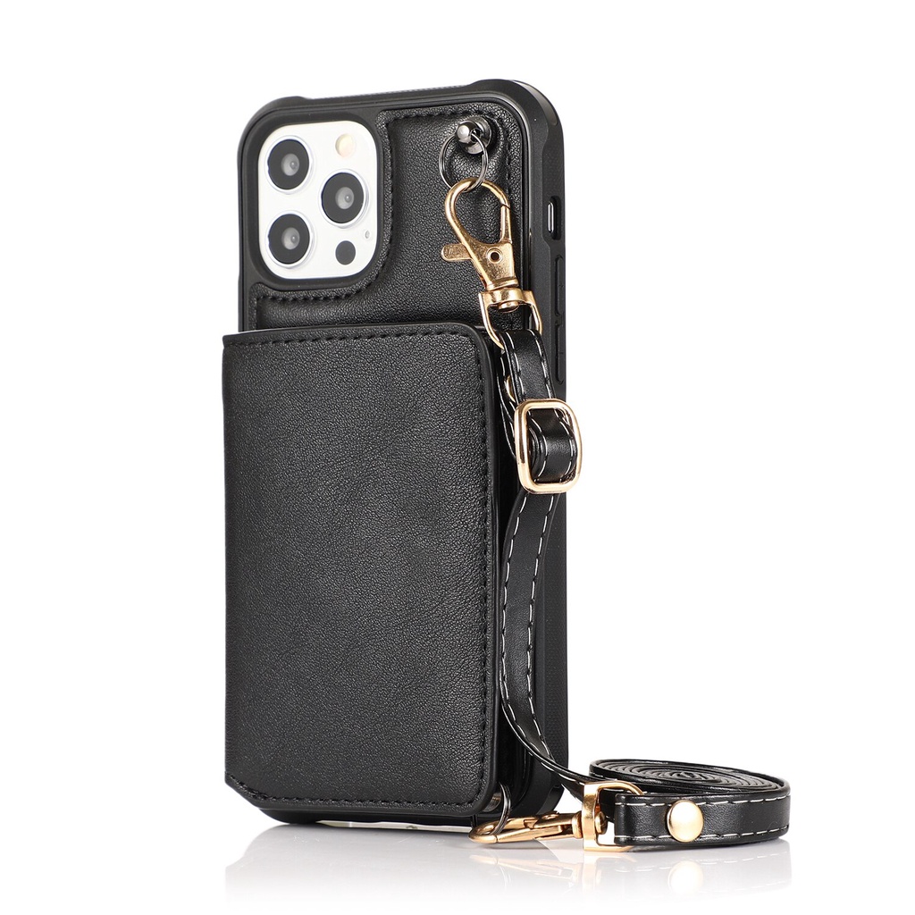 Ốp Điện Thoại Da Dạng Ví Có Dây Đeo Chéo Cho IPhone 13 12 Mini 11 Pro XS Max XR X 7 8 Plus