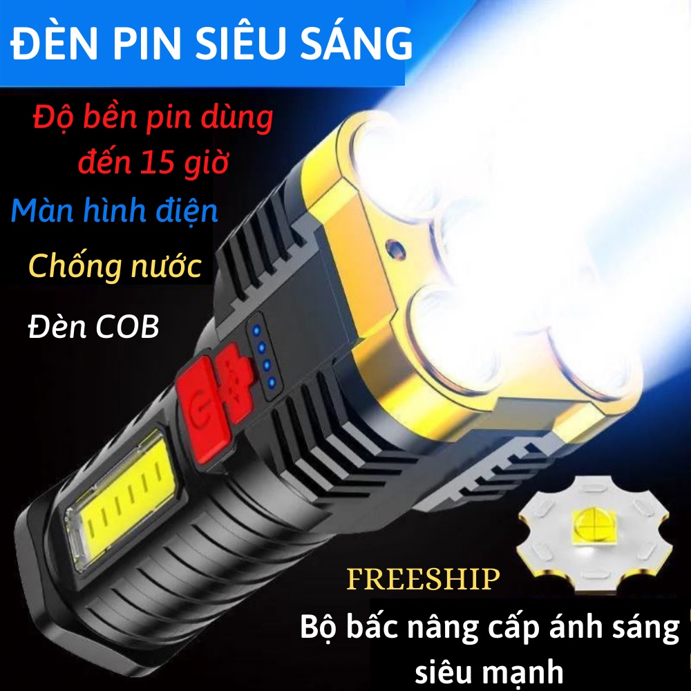 Đèn pin siêu sáng chống thấm nước, chiếu sáng cực xa với 4 chế độ sáng Shop Gia Dụng HOÀI AN