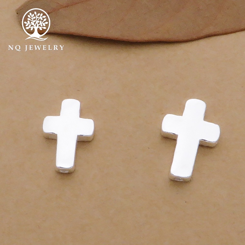 Charm bạc trắng hình thánh giá xỏ ngang - NQ Jewelry