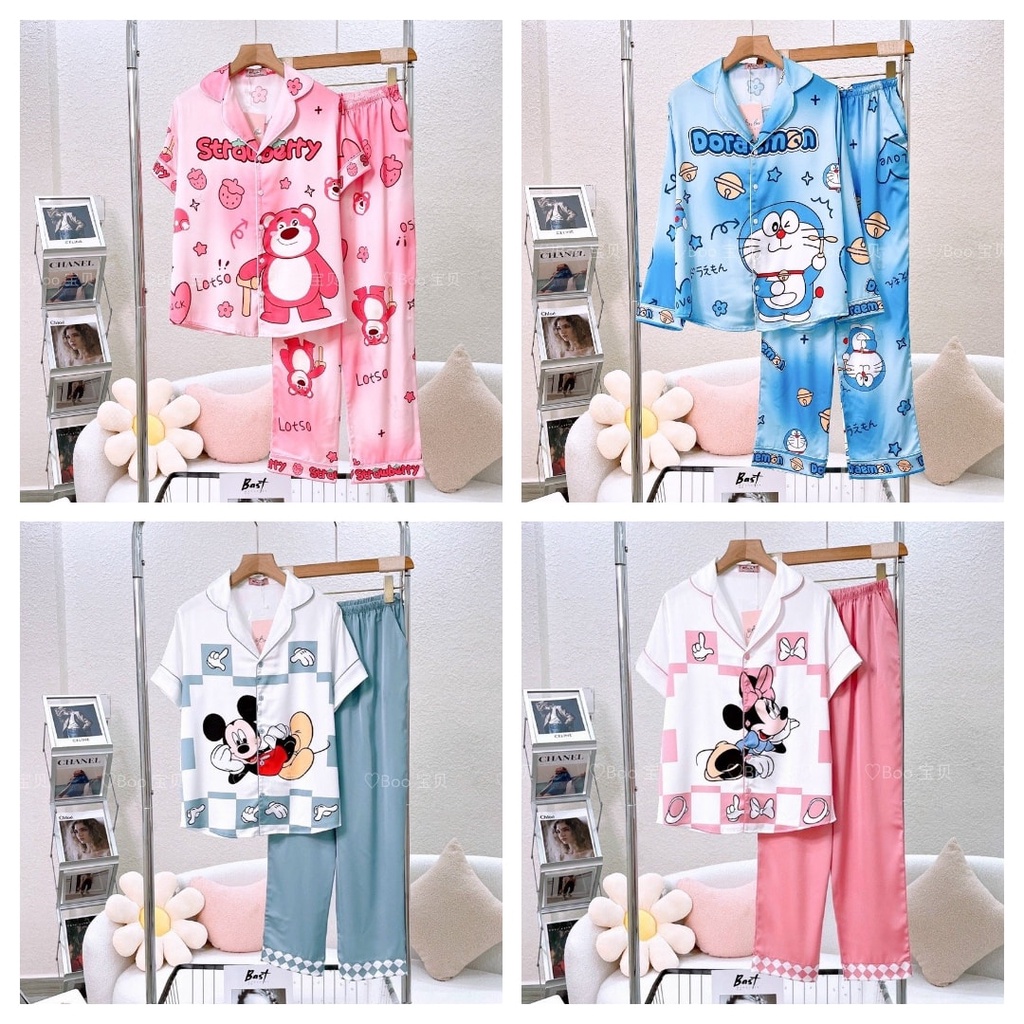 (TNQD + tay dài) Đồ bộ latin BOO BOO mẫu gấu hồng Doremon siêu dễ thương (40-58kg)