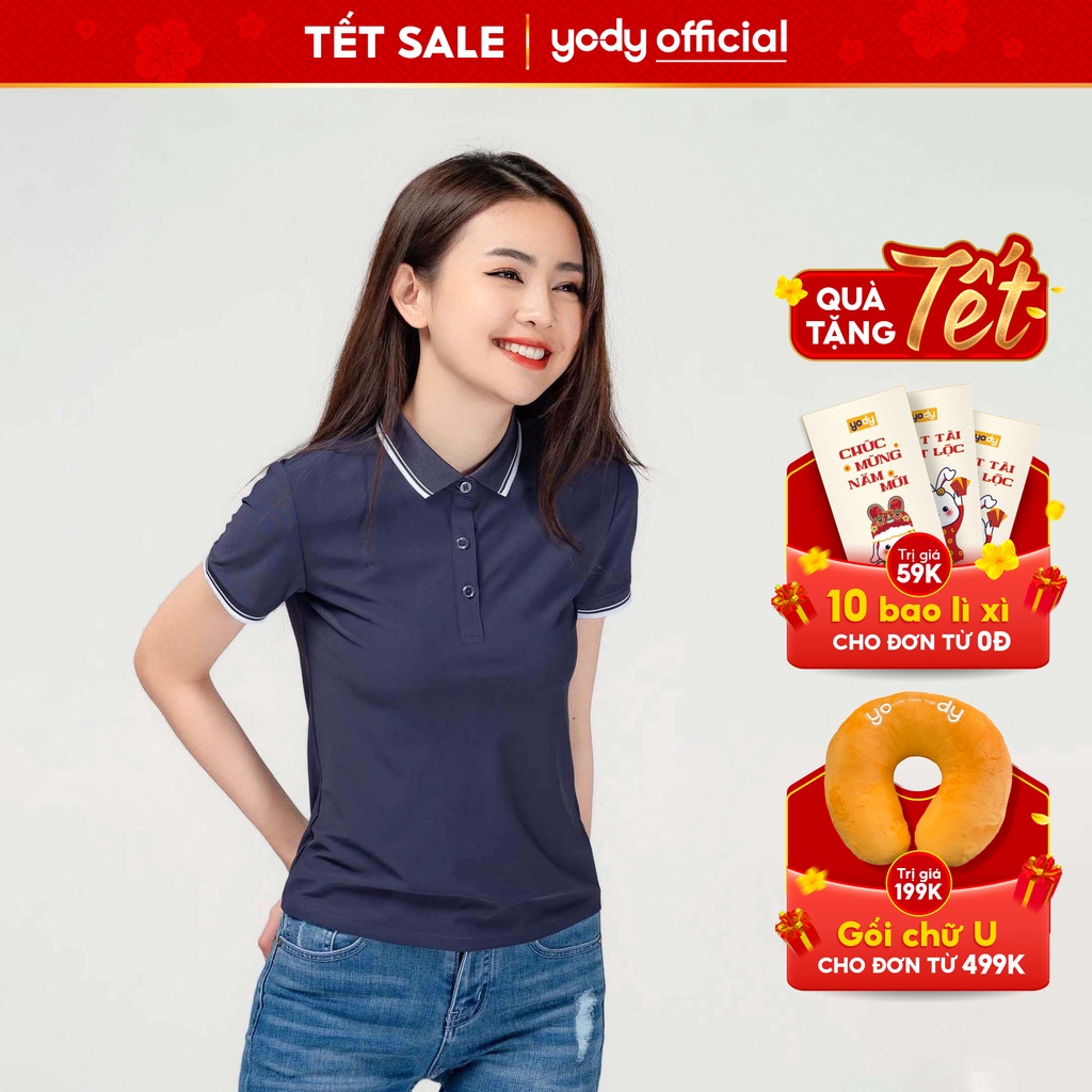 Áo Polo Yody nữ airy cool bo kẻ mềm mịn thấm hút siêu mát  APN4014