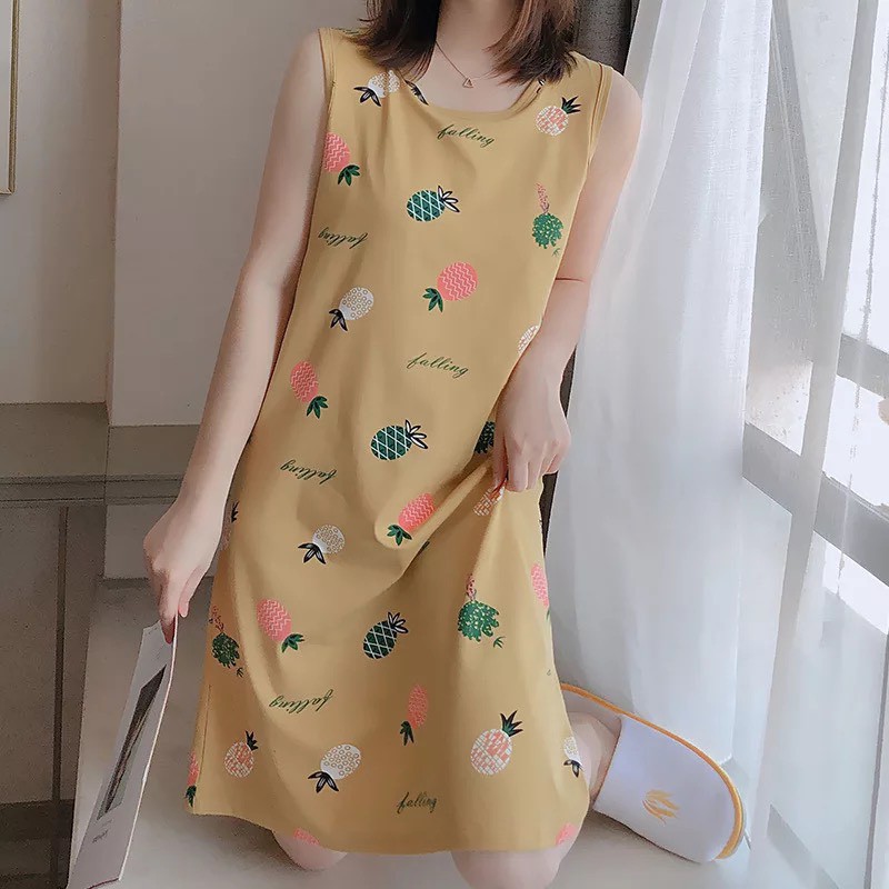Váy ngủ cộc tay thun mềm mát dễ thương