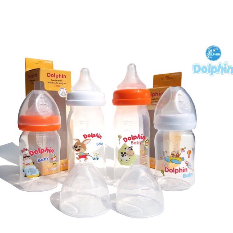 Bình Sữa Cổ Rộng Oval Dolphin 160ml và 240ml Cao Cấp [ HÀNG CÔNG TY ]