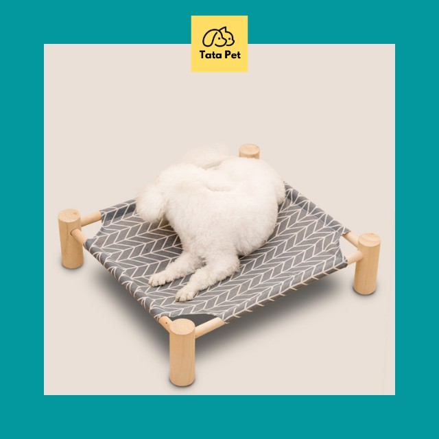 Giường gỗ cho thú cưng 𝑭𝑹𝑬𝑬𝑺𝑯𝑰𝑷 kèm vải thoáng khí nhiều màu sắc – Võng cho chó mèo dễ dàng tháo lắp, làm sạch TATAPET