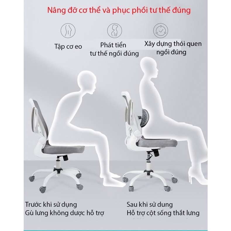 Tựa lưng văn phòng công thái học hỗ trợ giảm đau mỏi lưng và cột sống giúp giữ đúng tư thế và thẳng lưng