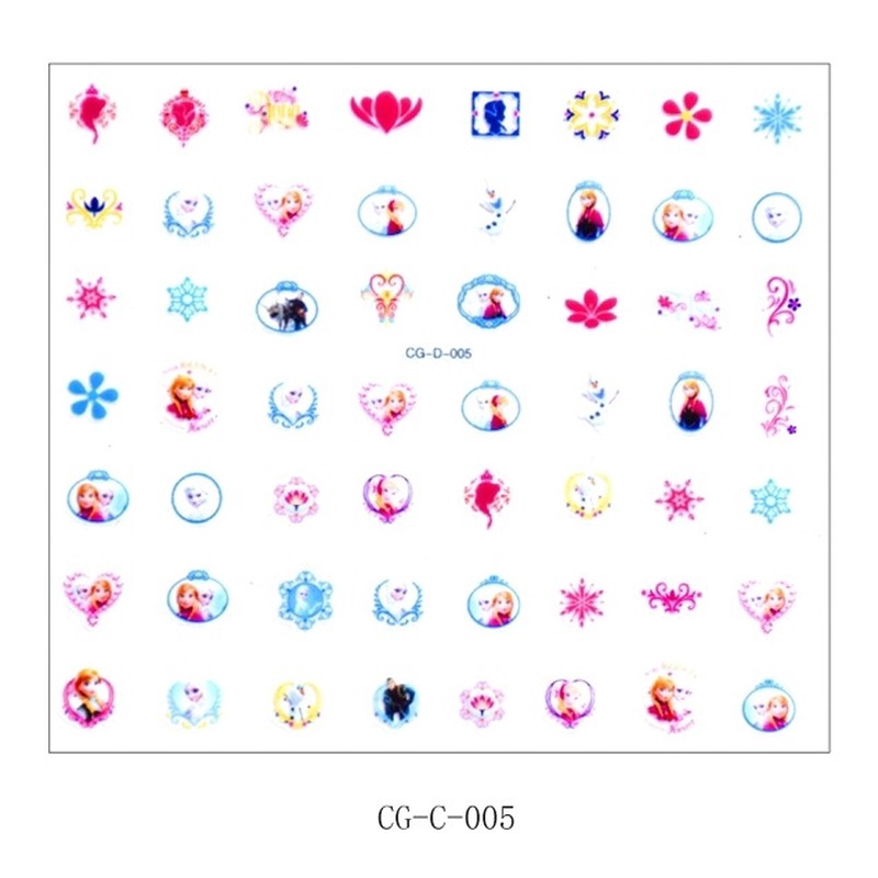 Set 56 miếng dán móng tay họa tiết hoạt hình công chúa băng giá hello kitty sofia mickey dành cho trẻ