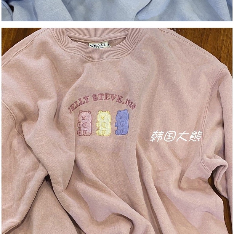 Áo sweater cổ tròn thêu hình chú gấu xinh xắn thời trang thu đông dành cho nữ | BigBuy360 - bigbuy360.vn