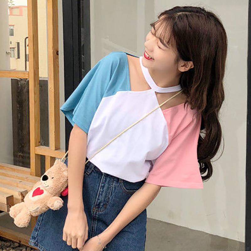 Áo Thun Dệt Kim Phối Màu Tương Phản Cá Tính Cho Nữ