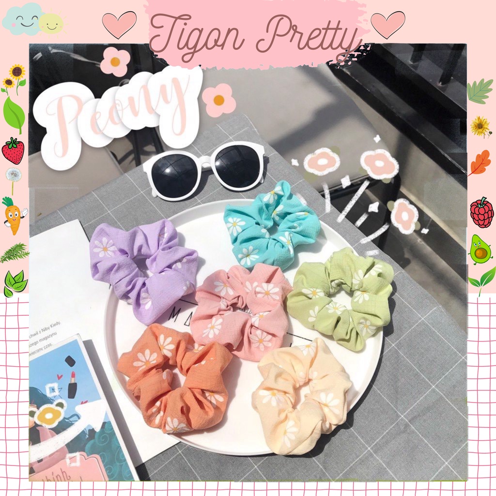 [ Ảnh Thật] Cột Tóc Vải Scrunchies Hoa Cúc * Peony