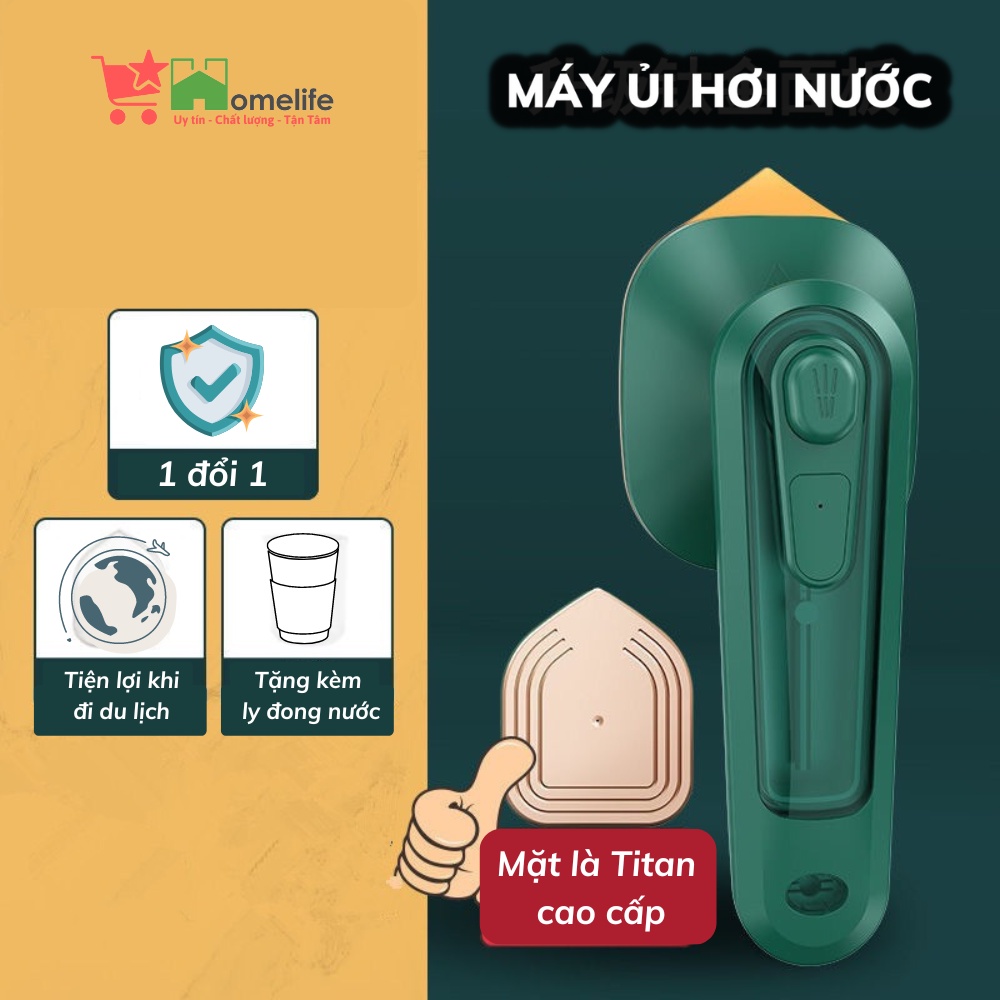 Máy Ủi Hơi Nước Mini, Bàn Là Quần Áo Cầm Tay Du Lịch Xanh Lá Cao Cấp, Tiện Lợi Dùng Được Cho Mọi Loại Vải Có Bảo Hành