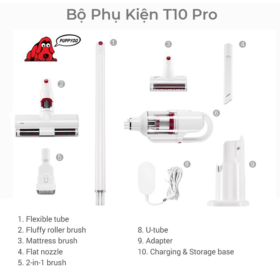 [HÀNG CHÍNH HÃNG] Máy Hút Bụi Cầm Tay Không Dây Cao Cấp PUPPYOO T10 Pro Lực Hút 17500 Pa Bảo Hành 24 Tháng