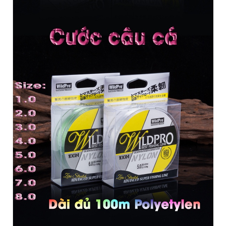 Cước Câu Cá Wildpro Nylon Chống Xoắn  Siêu Bền Dài 100m. Cước Câu Thể Thao Giải Trí