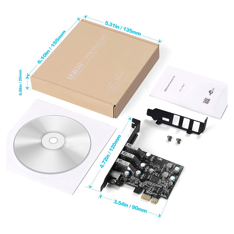 Card Mở Rộng PCI-E Sang USB 3.0 Type C +3 4 Cổng USB 3.0